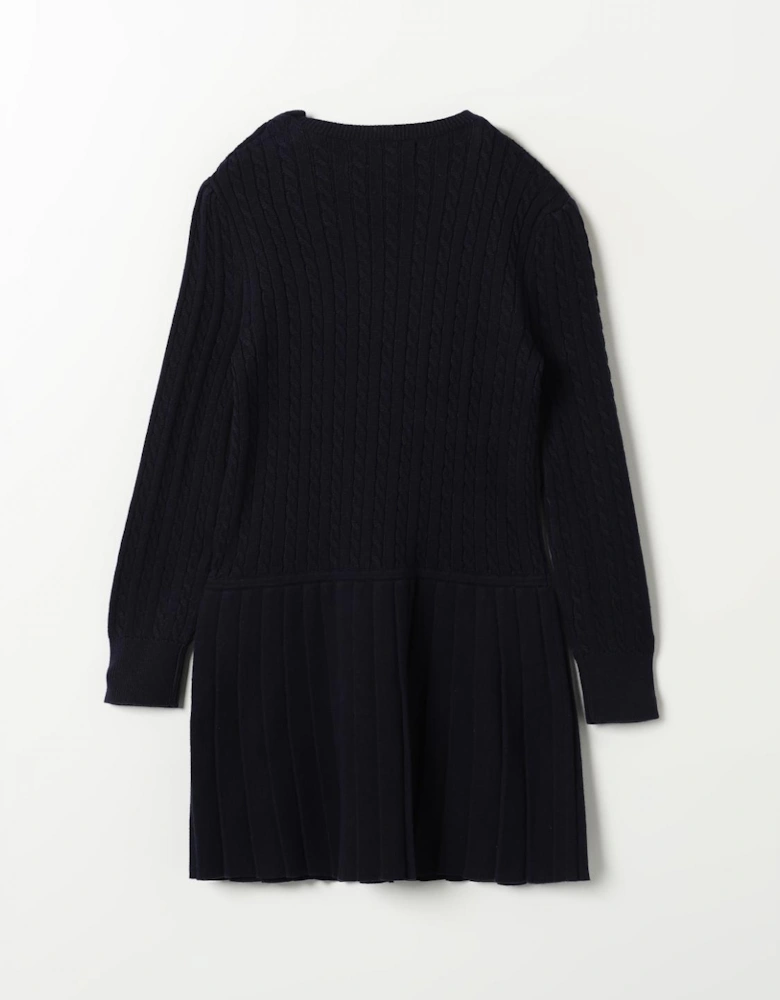 Girls Cable Knit Pleated Sweater Dress