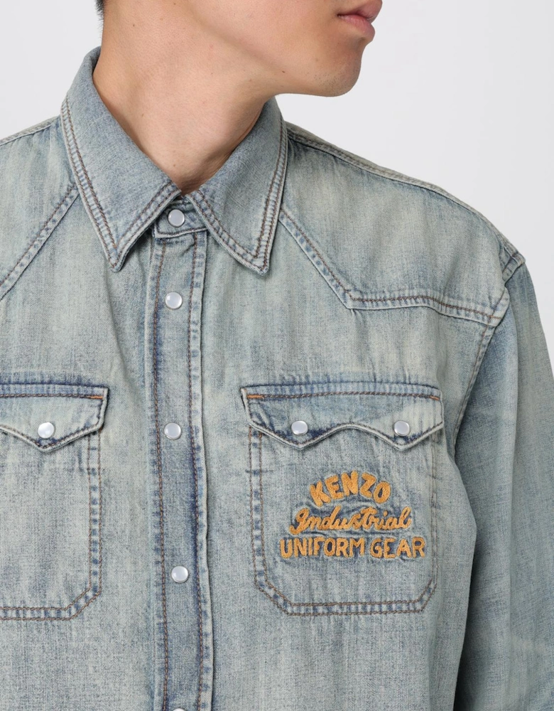 Denim Western Shirt with Embroidered Logo