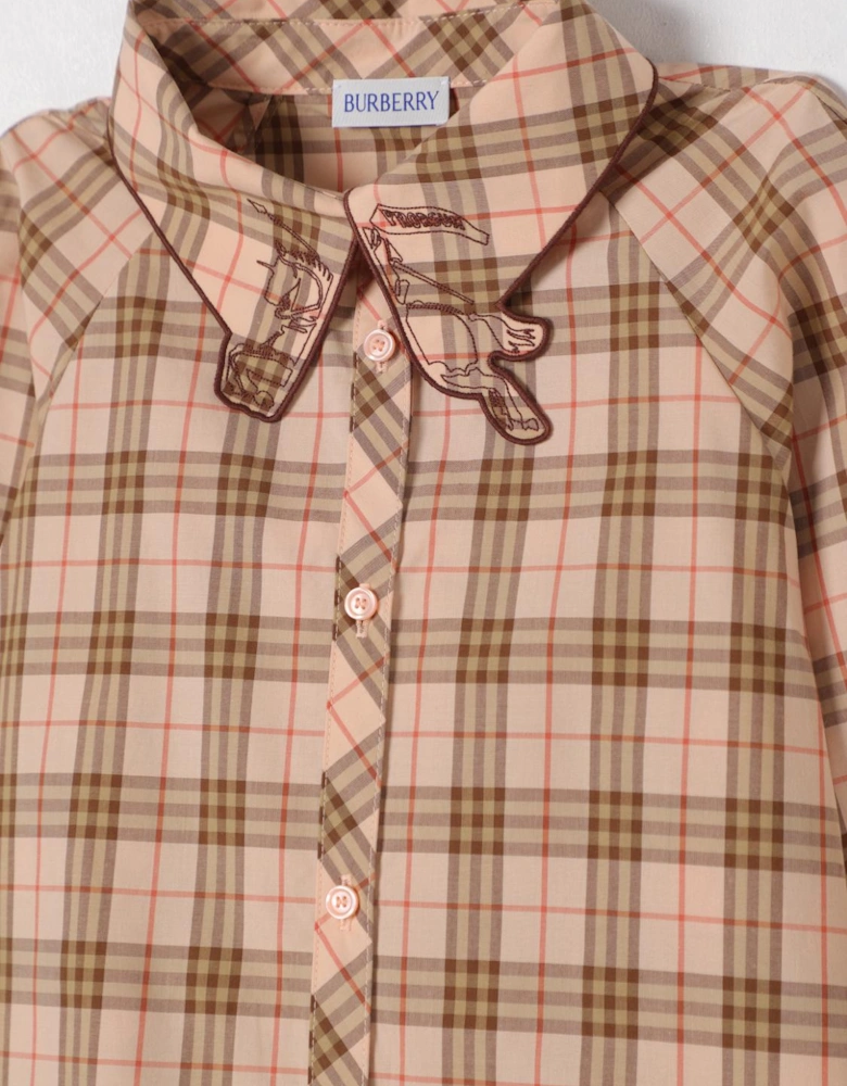 Plaid Cotton Dress with Embroidery