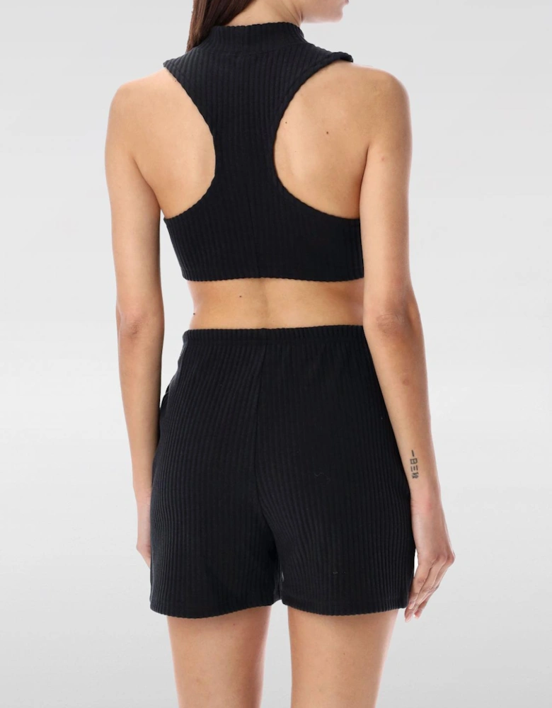 Ribbed Knit Mock Neck Cropped Set