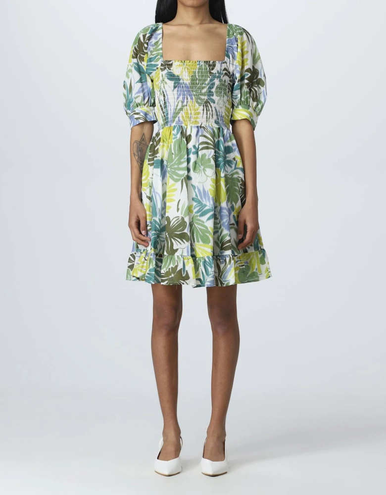 Floral Mini Dress Puff Sleeves Tiered Skirt