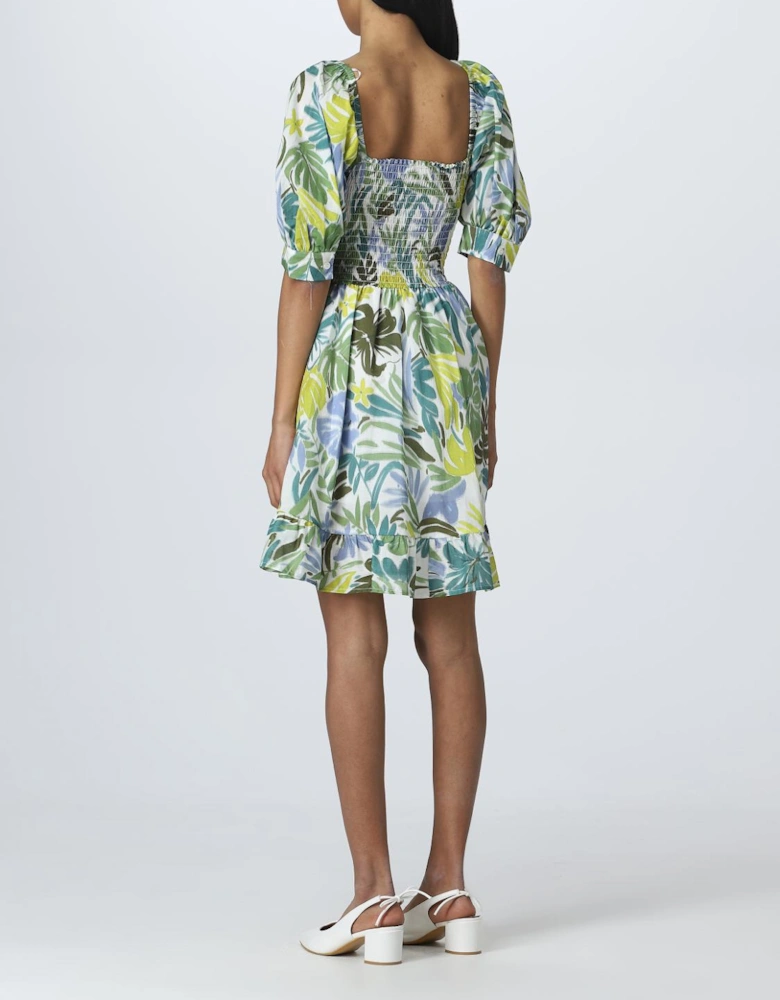 Floral Mini Dress Puff Sleeves Tiered Skirt