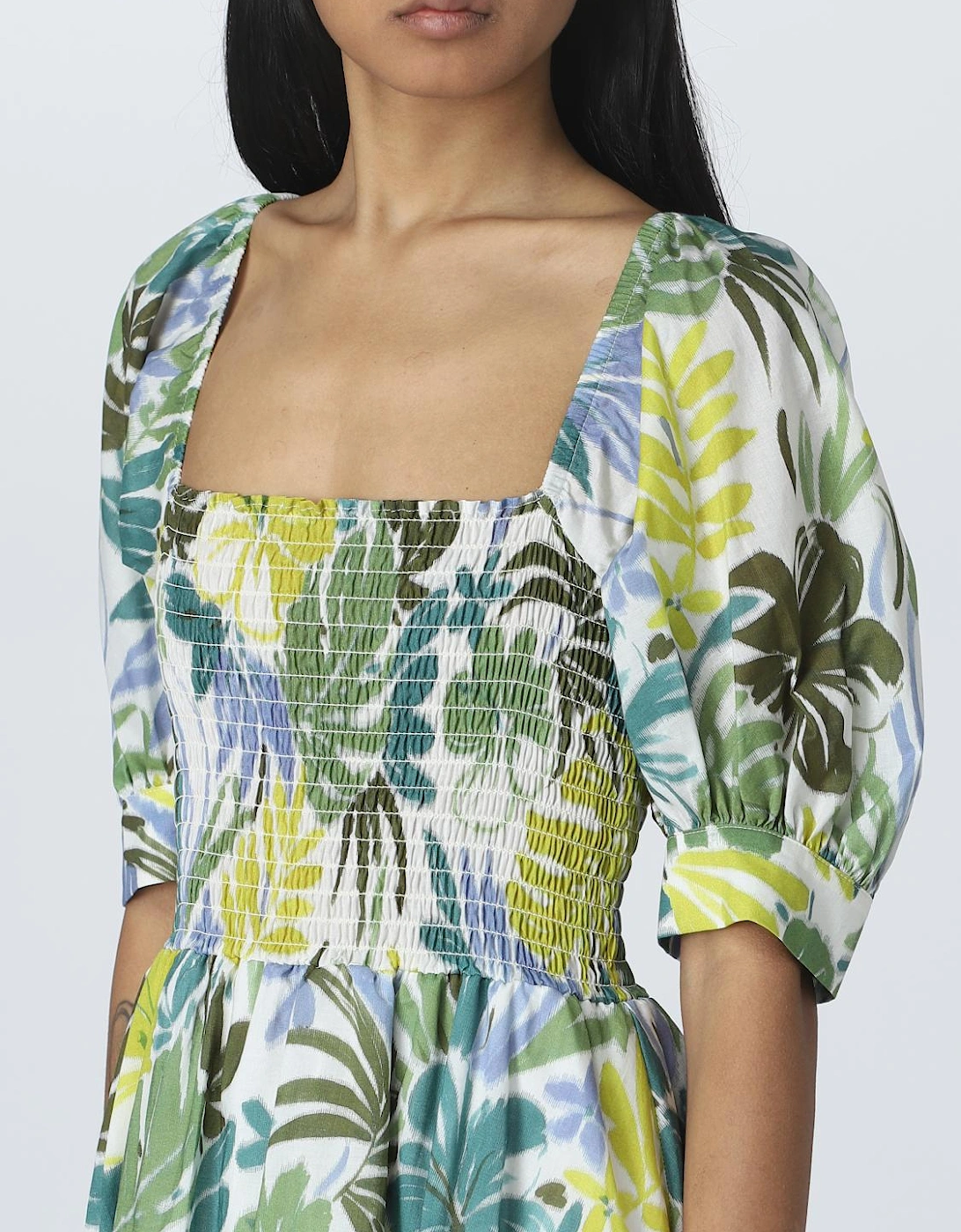 Floral Mini Dress Puff Sleeves Tiered Skirt
