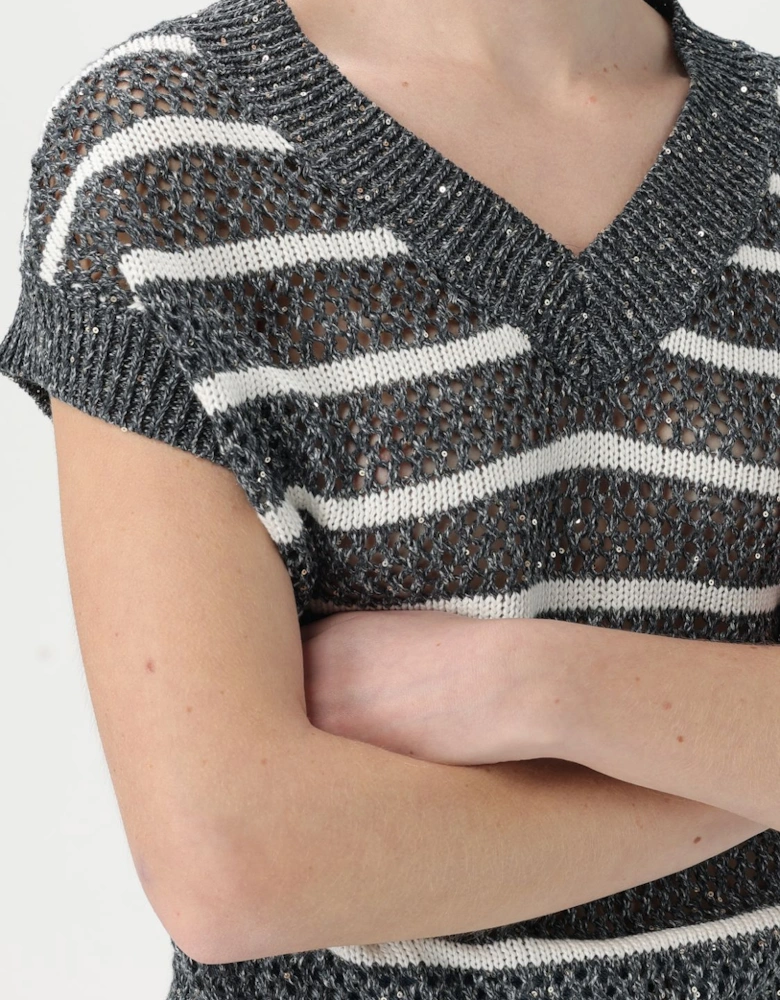 Sequined Knit Striped Vest