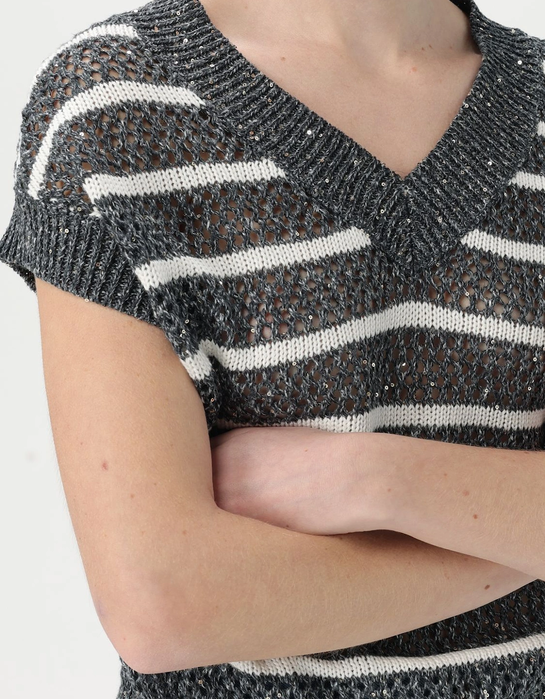 Sequined Knit Striped Vest