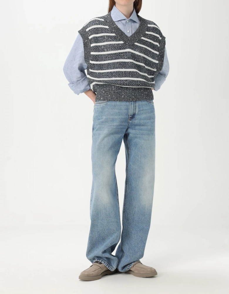 Sequined Knit Striped Vest