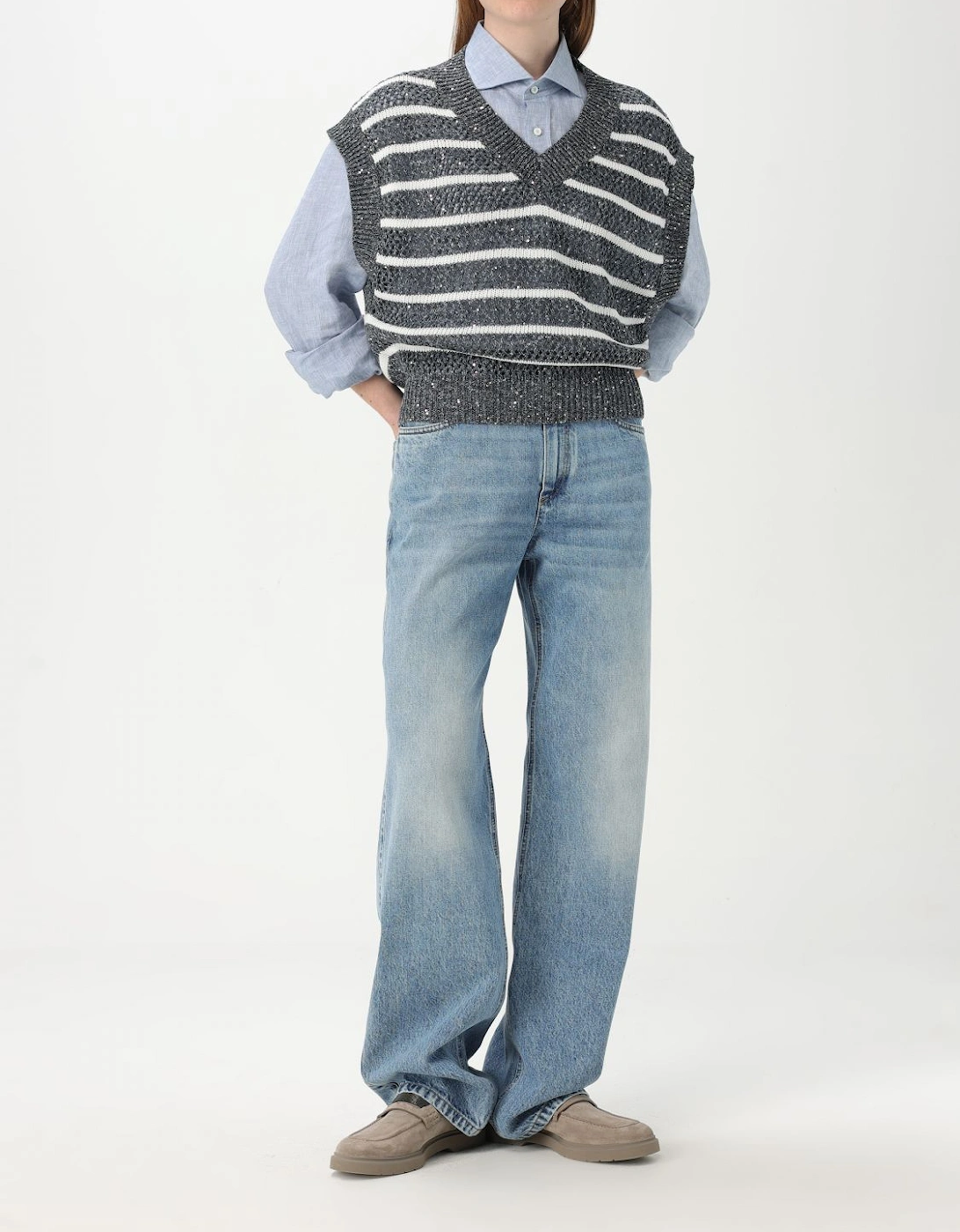 Sequined Knit Striped Vest