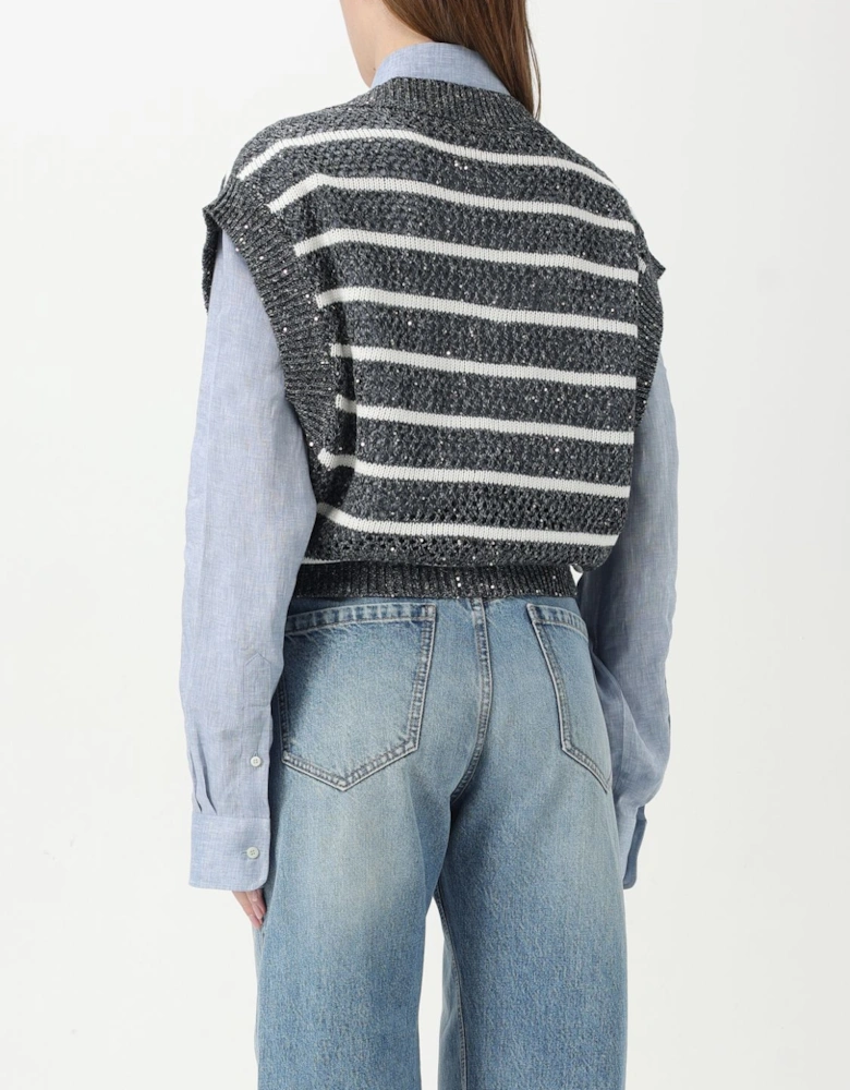 Sequined Knit Striped Vest