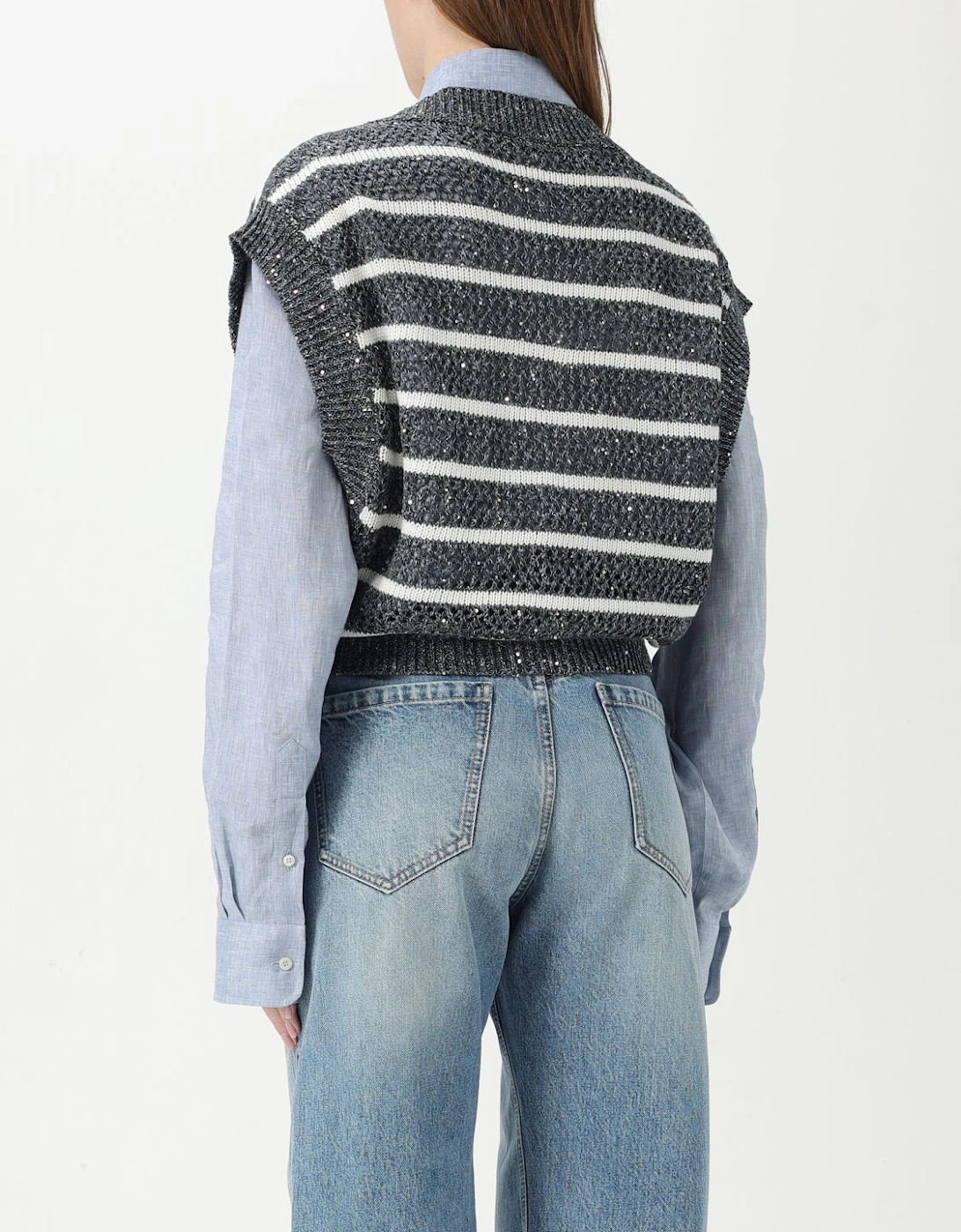 Sequined Knit Striped Vest