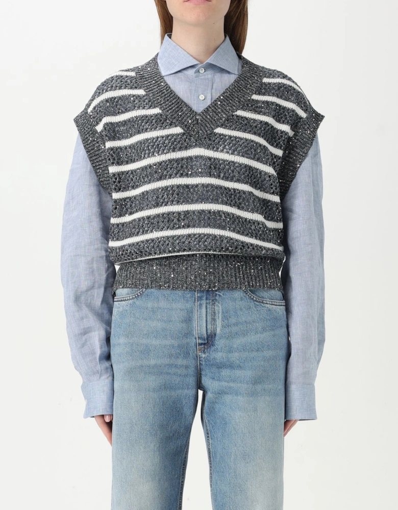 Sequined Knit Striped Vest