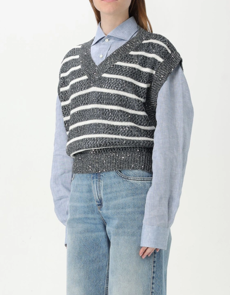 Sequined Knit Striped Vest