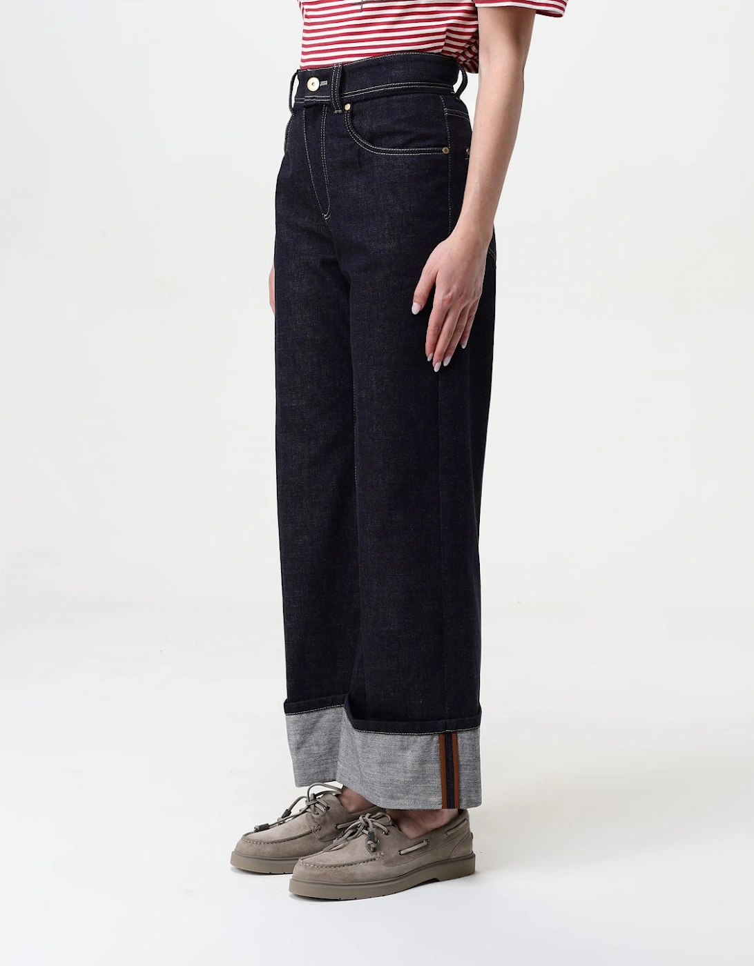 Wide Leg Jeans with Cuffed Hems