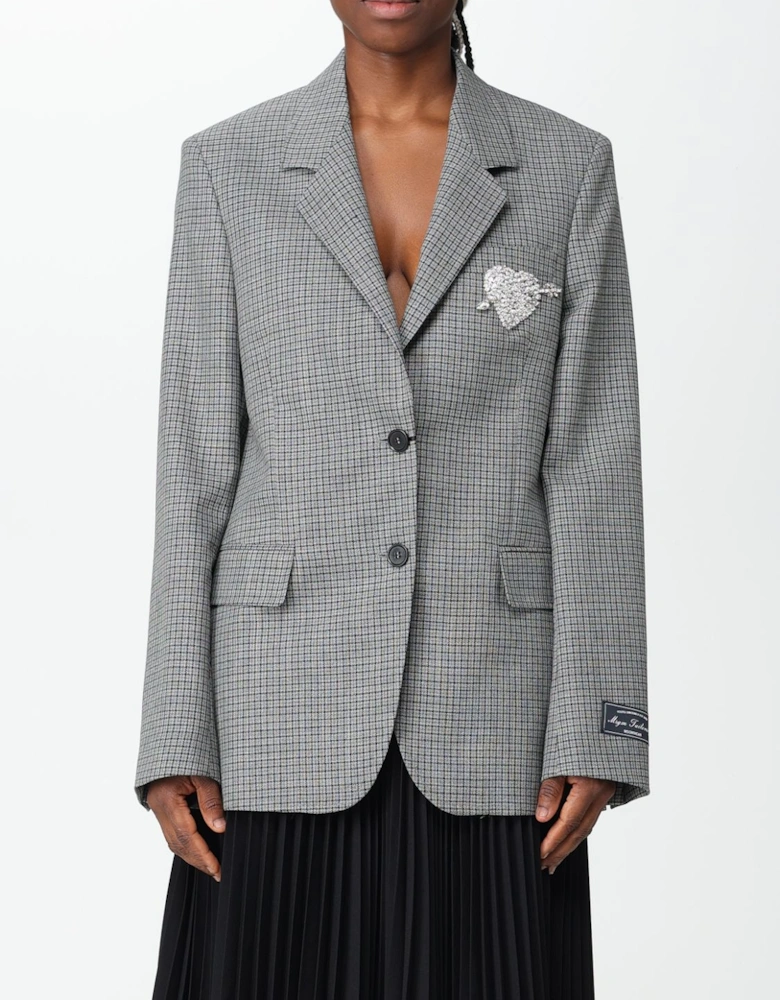 Checkered Blazer Crystal Heart Brooch