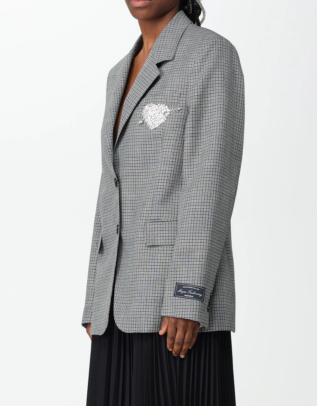 Checkered Blazer Crystal Heart Brooch