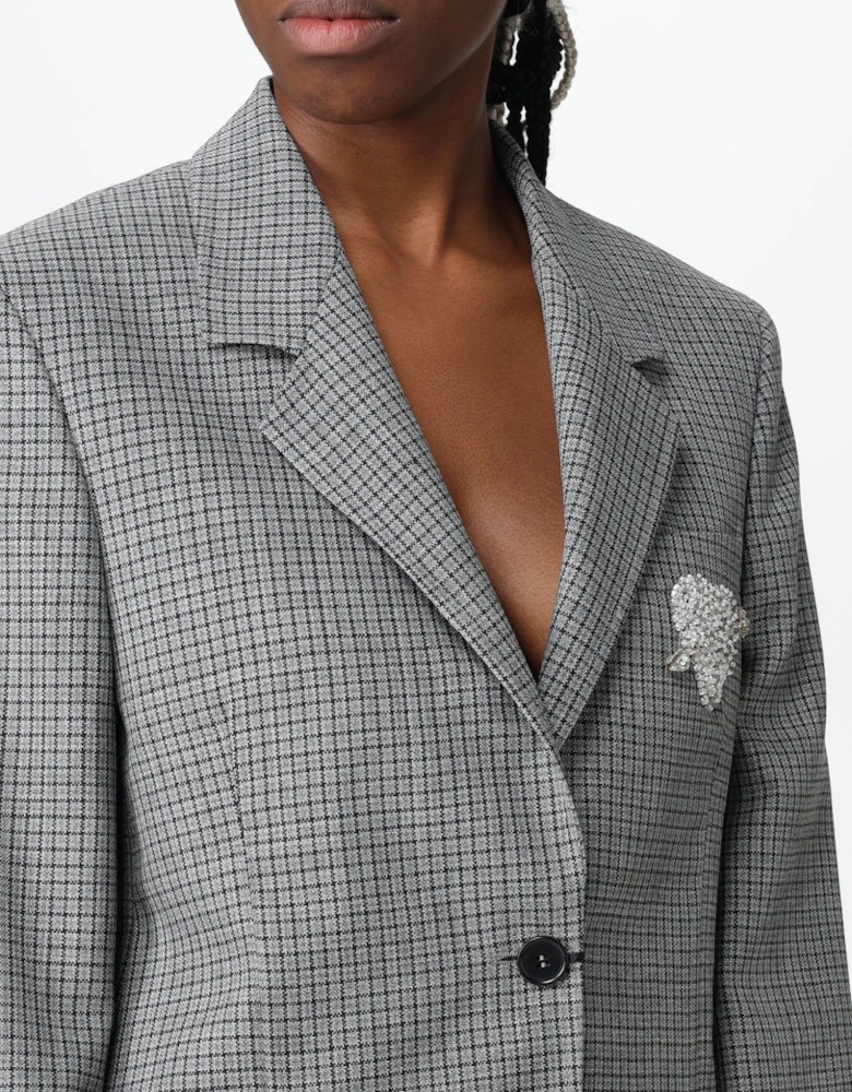 Checkered Blazer Crystal Heart Brooch