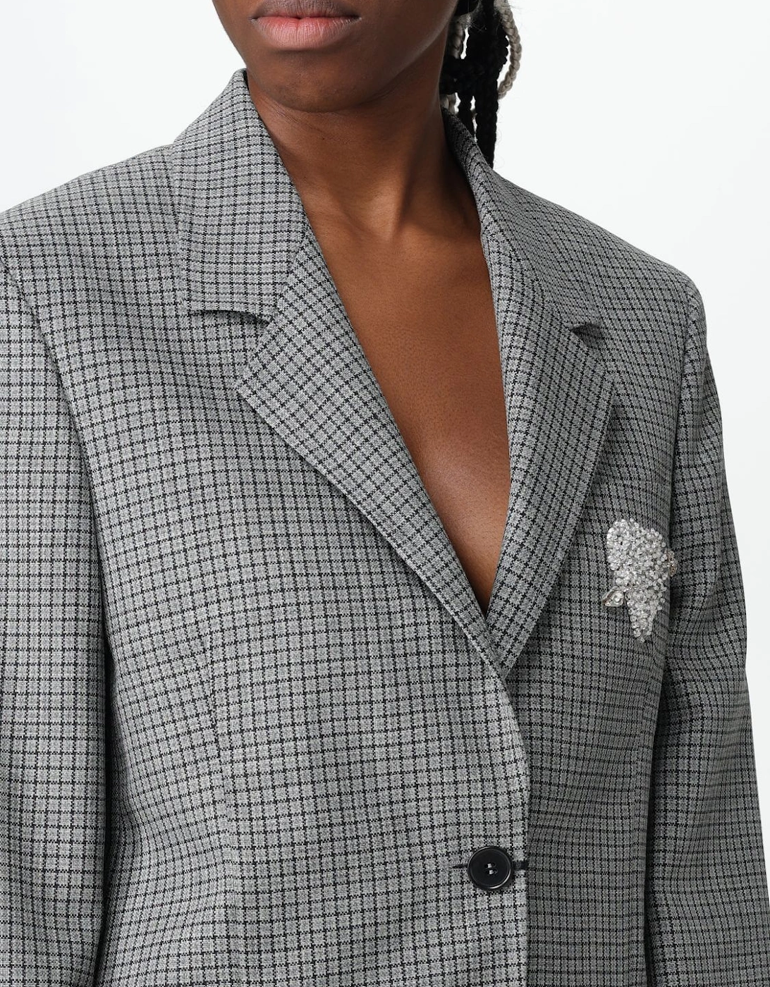 Checkered Blazer Crystal Heart Brooch