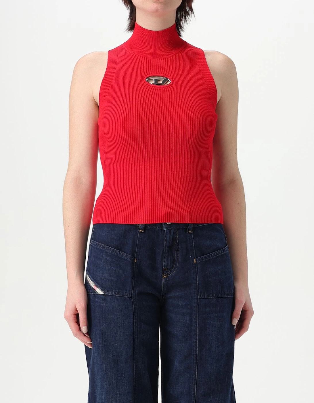 Ribbed Knit Sleeveless Top with Cutout