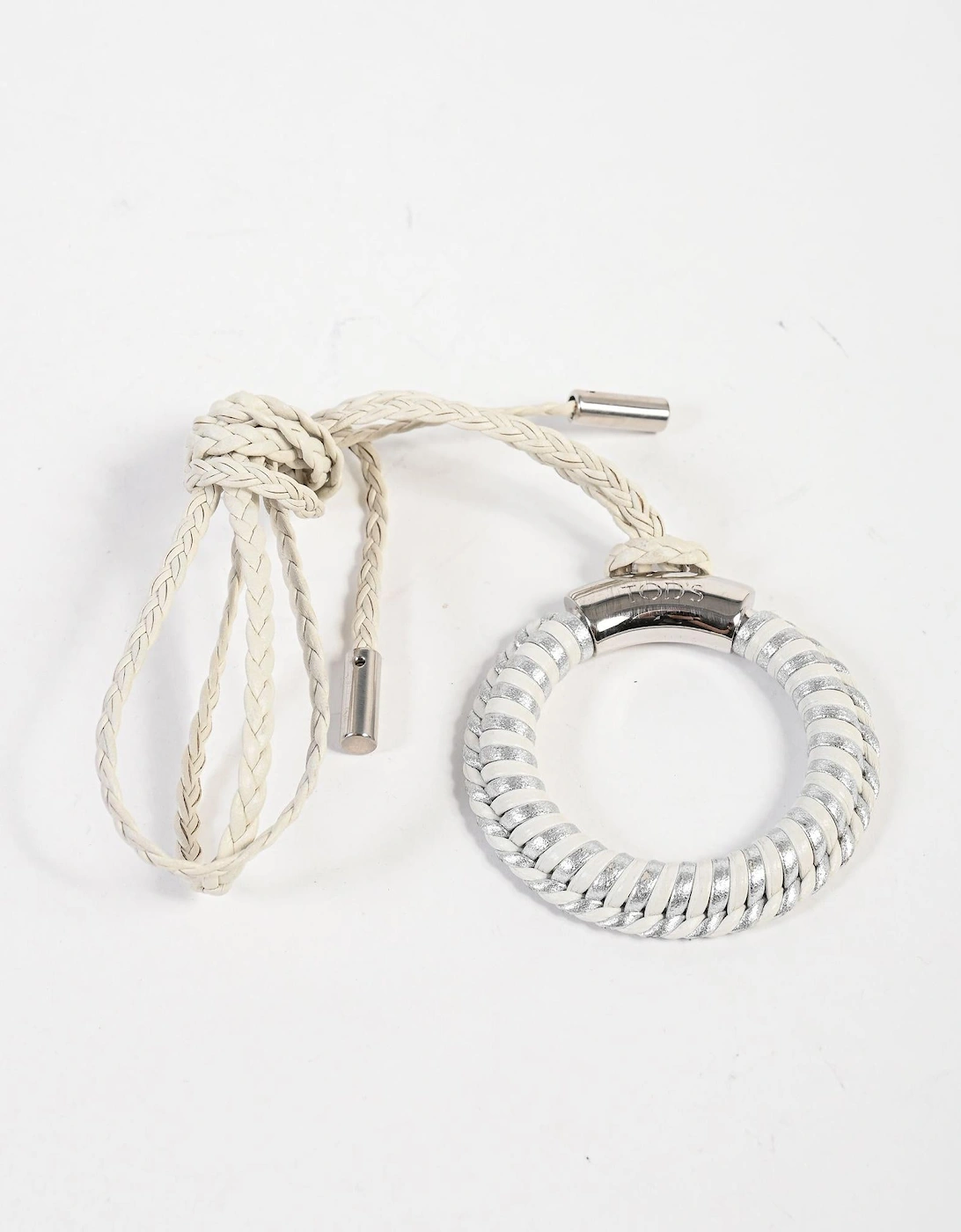Braided Leather Keychain WhiteSilver, 3 of 2