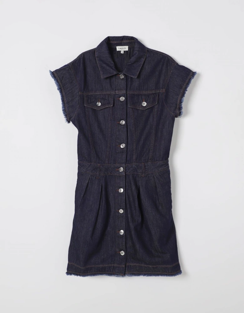 Denim Mini Dress Frayed Hem