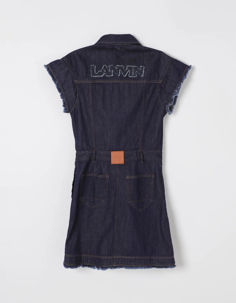 Denim Mini Dress Frayed Hem