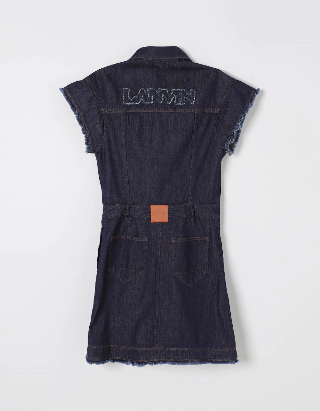 Denim Mini Dress Frayed Hem