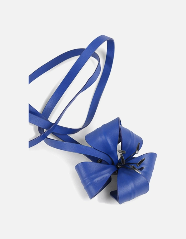 Lily Leather Belt Blue Flower Detail