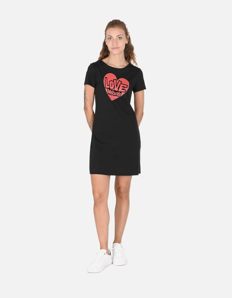 Heart Print Mini Dress Short Sleeves