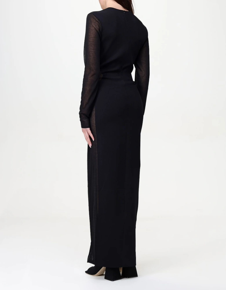 Long Sleeve Sheer Panel Maxi Dress