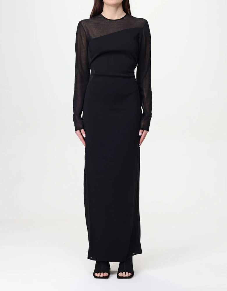 Long Sleeve Sheer Panel Maxi Dress