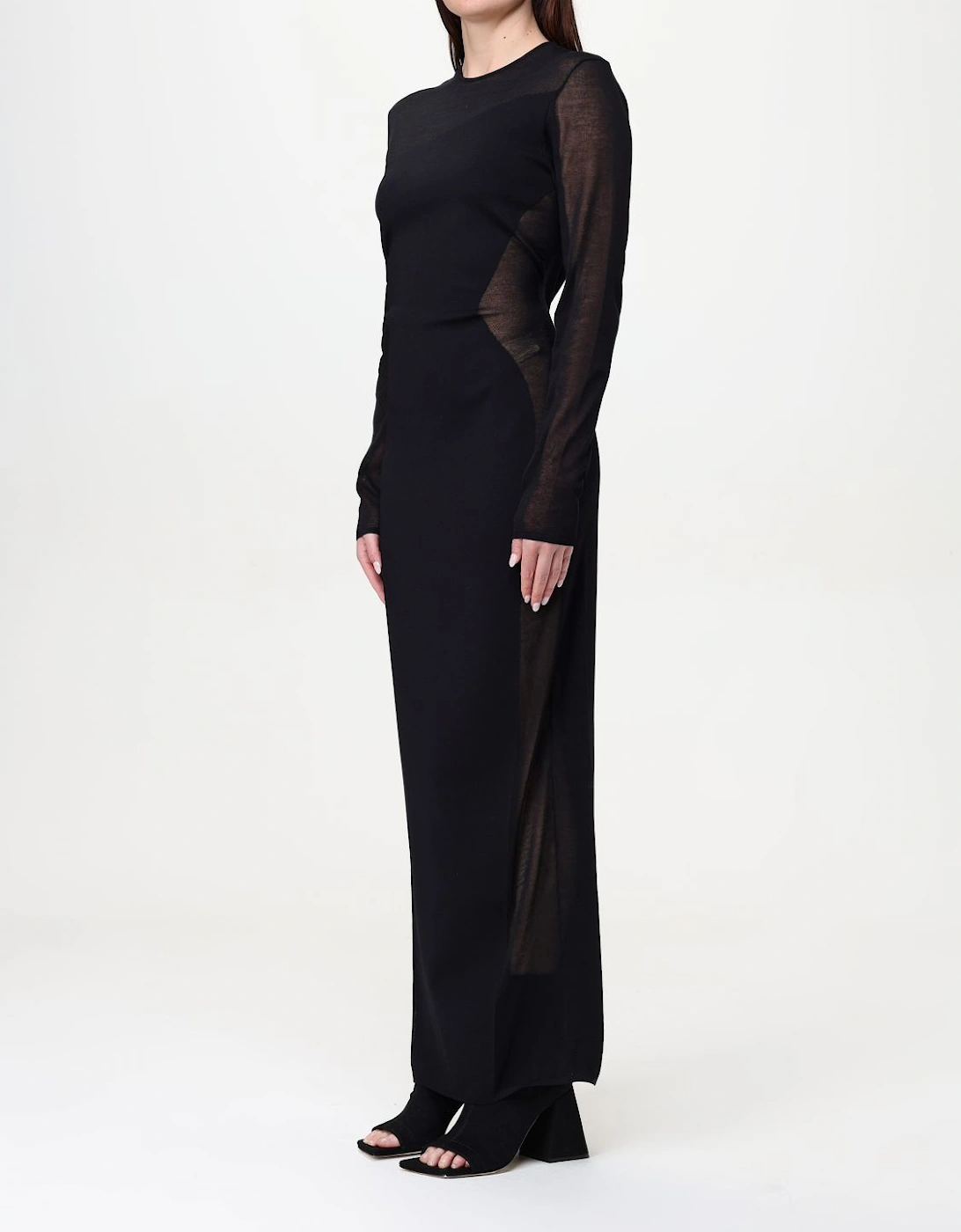 Long Sleeve Sheer Panel Maxi Dress