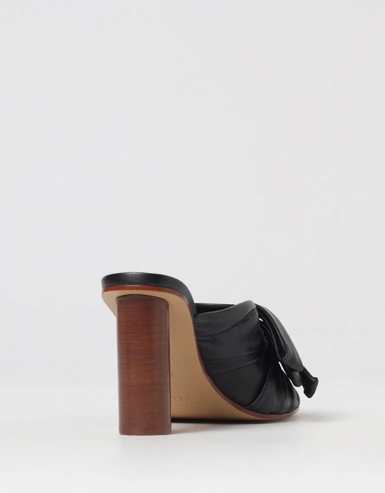 Leather Bow Mules Mid Heel