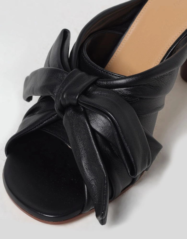 Leather Bow Mules Mid Heel