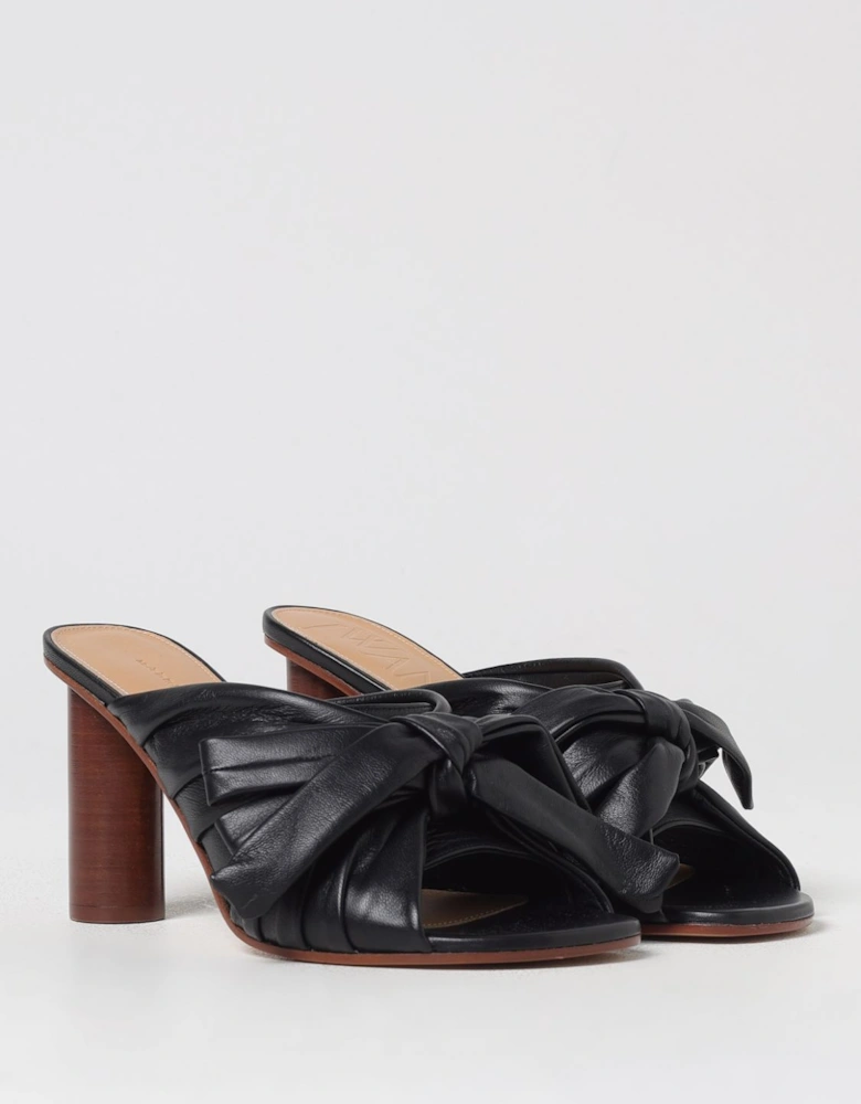 Leather Bow Mules Mid Heel