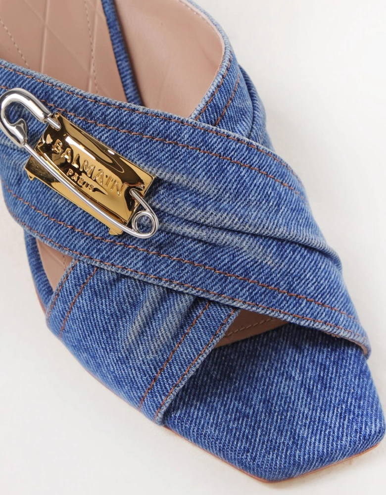 Denim Mules Safety Pin Detail