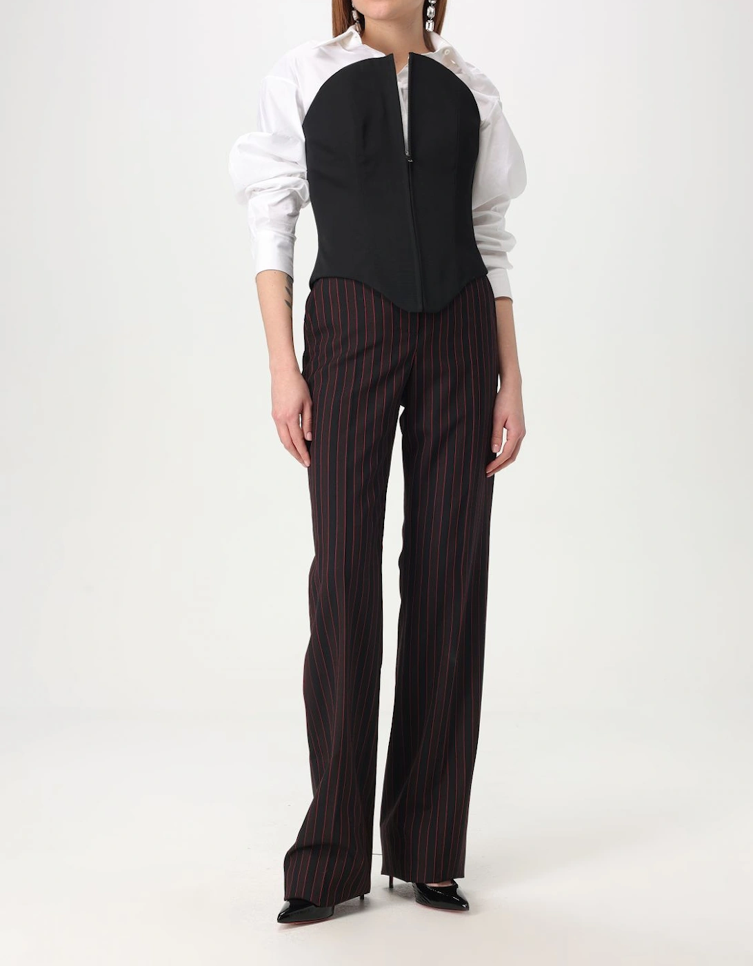 Wide Leg Pinstripe Trousers
