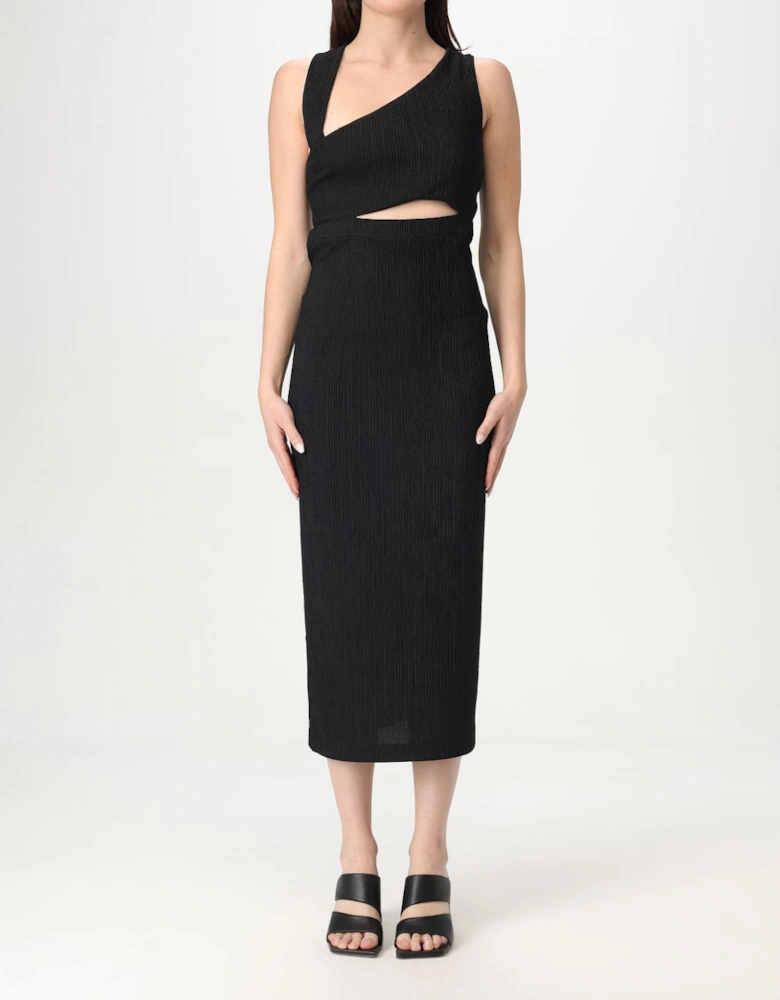 Cutout Midi Dress Textured Fabric