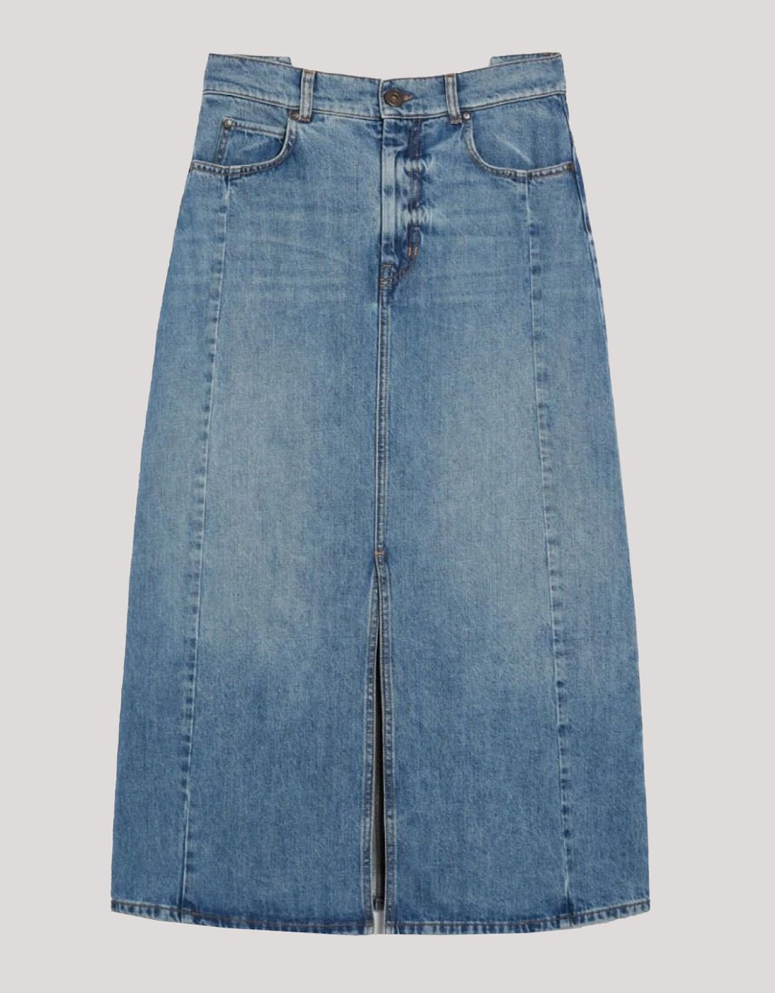 Denim ALine Midi Skirt Front Slit, 2 of 1
