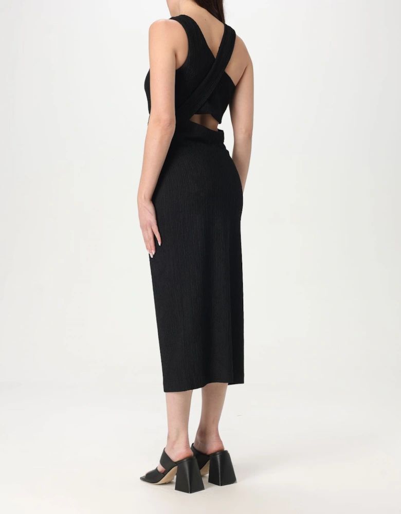 Cutout Midi Dress Textured Fabric