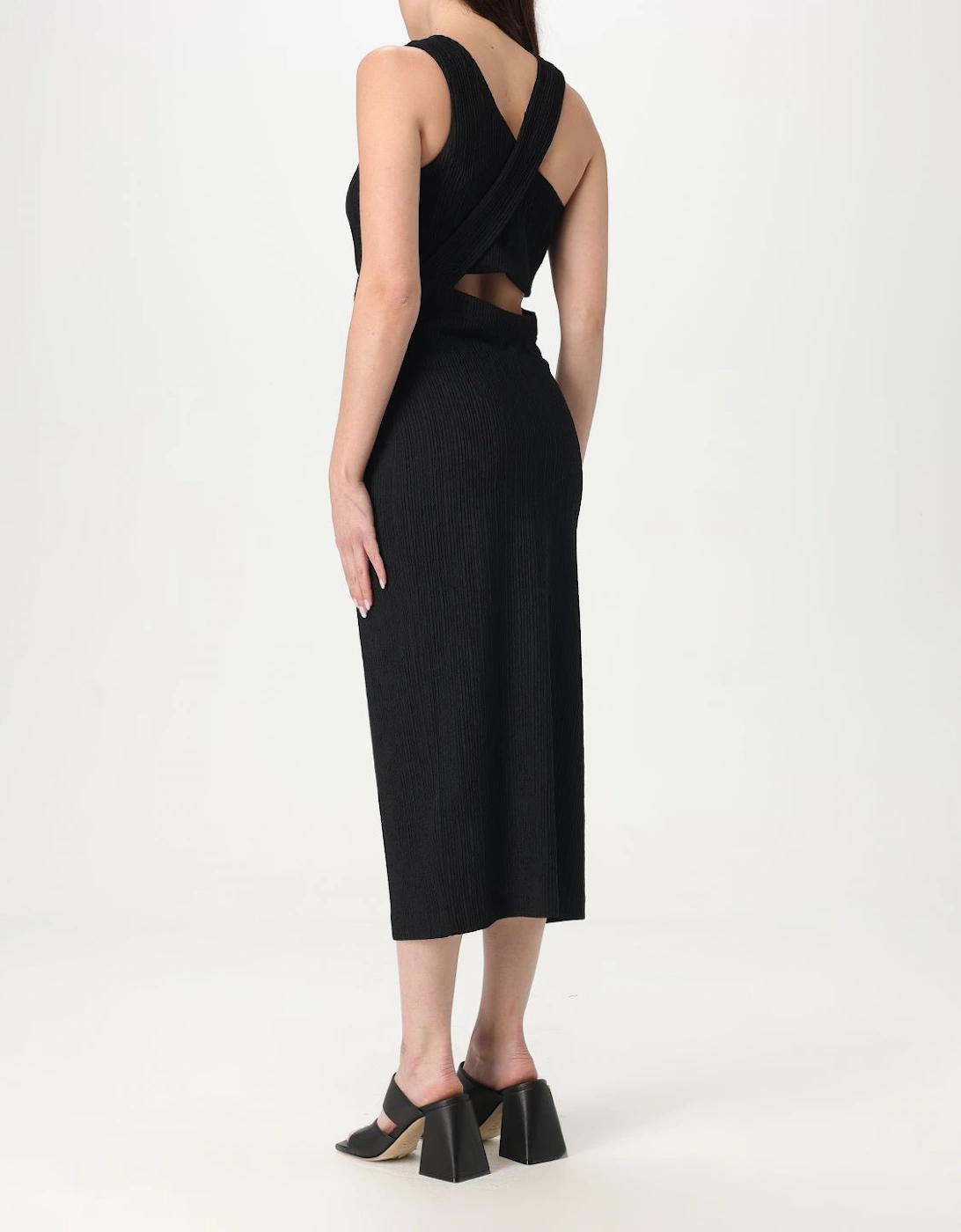 Cutout Midi Dress Textured Fabric