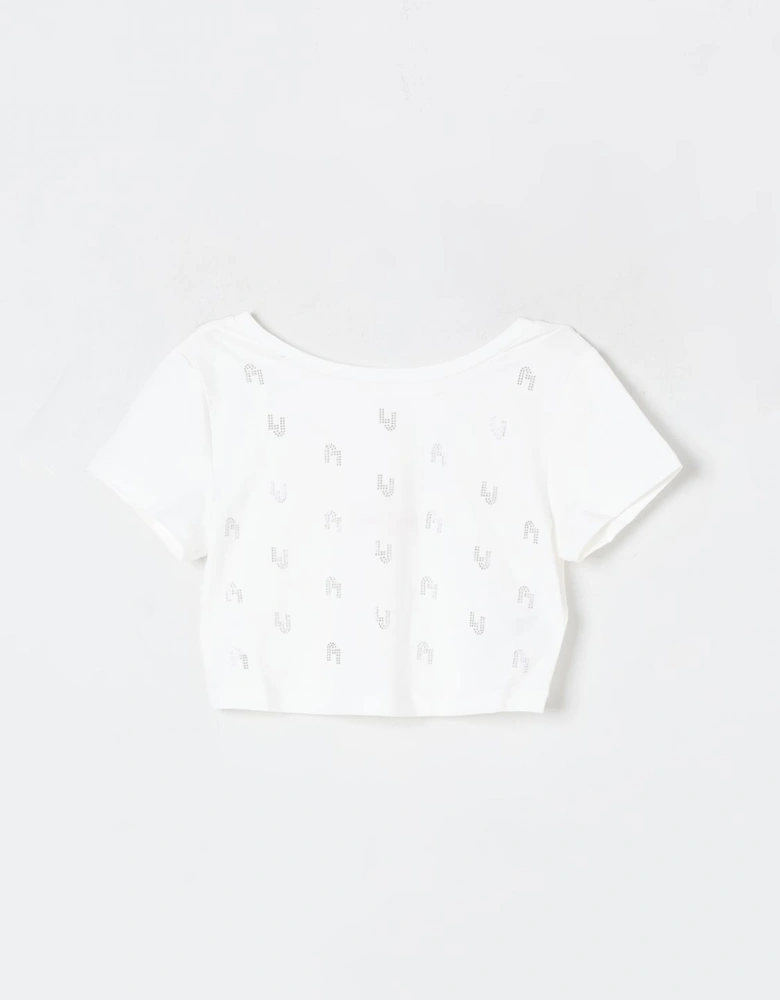 Cropped Rhinestone Detail Top