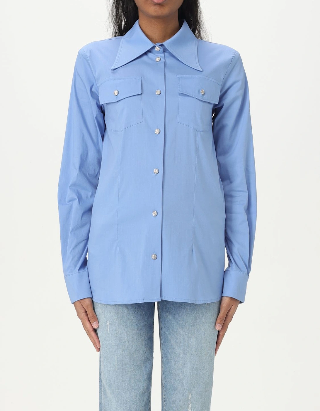 Poplin Shirt Rhinestone Buttons