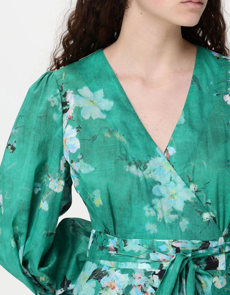 Floral Print Wrap Midi Dress