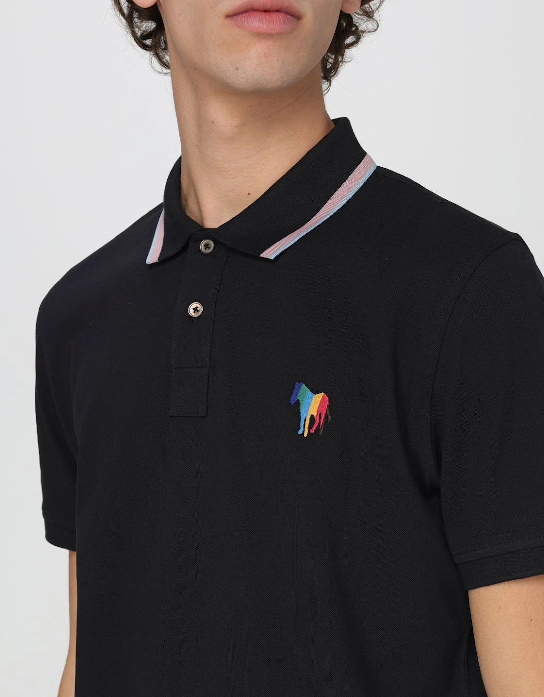 Short Sleeve Polo Shirt Rainbow Zebra