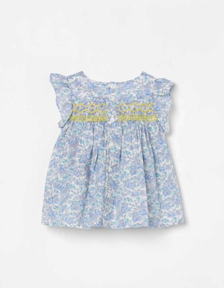 Floral Smocked Dress Flutter Sleeves