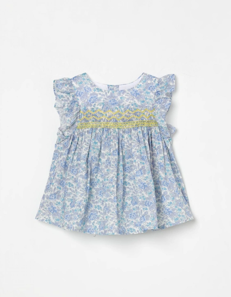 Floral Smocked Dress Flutter Sleeves