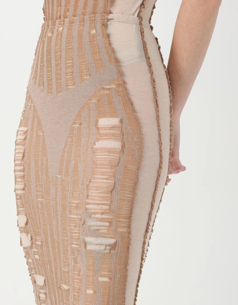 Distressed Knit Midi Skirt