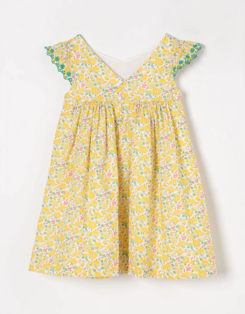 Floral Cotton Dress Scalloped Sleeves