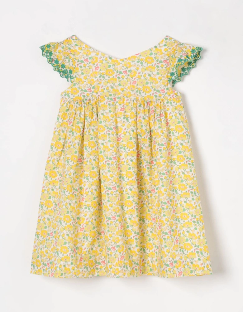 Floral Cotton Dress Scalloped Sleeves