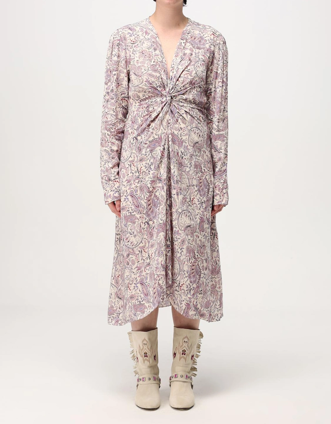 Paisley Print Midi Dress Twisted Waist, 4 of 3