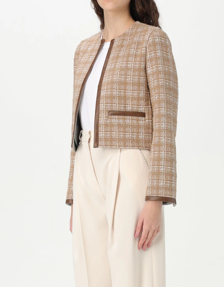 Cropped Tweed Jacket Leather Trim